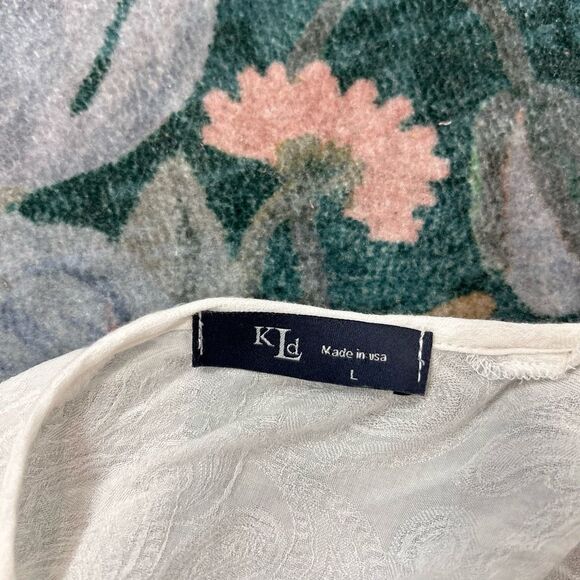 KLD white Flowy Oversized Blouse Large Short Flutter Sleeves Button Up Womens - Picture 2 of 11